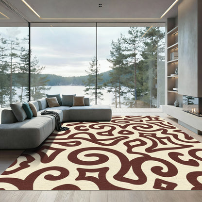 Cream Brown Swirl Abstract Organic Rug