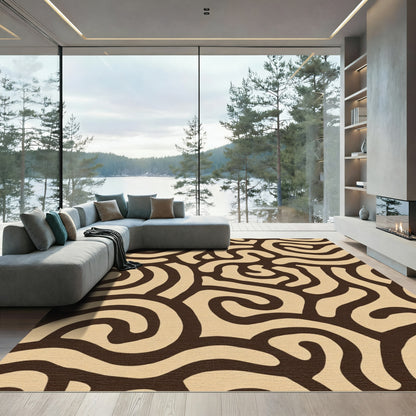 Brown Beige Abstract Swirl Rug
