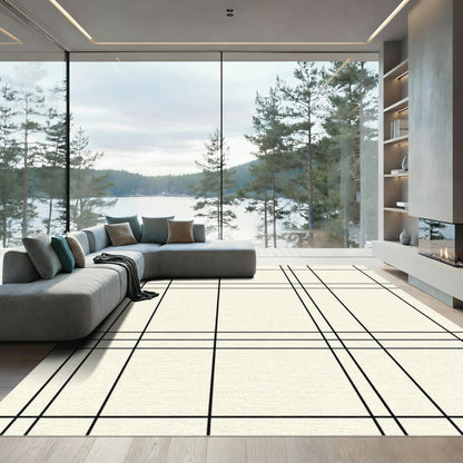 Minimalist Ivory Black Grid Rug