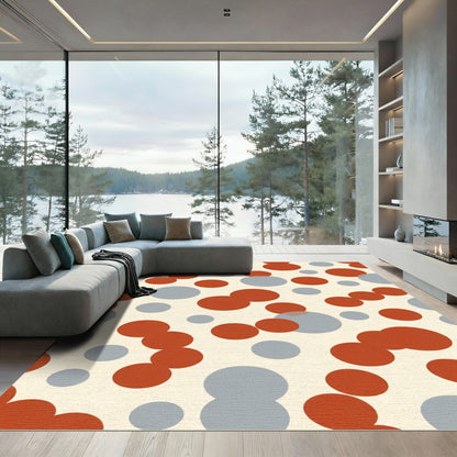 Red Gray Circles Scattered Composition Rug