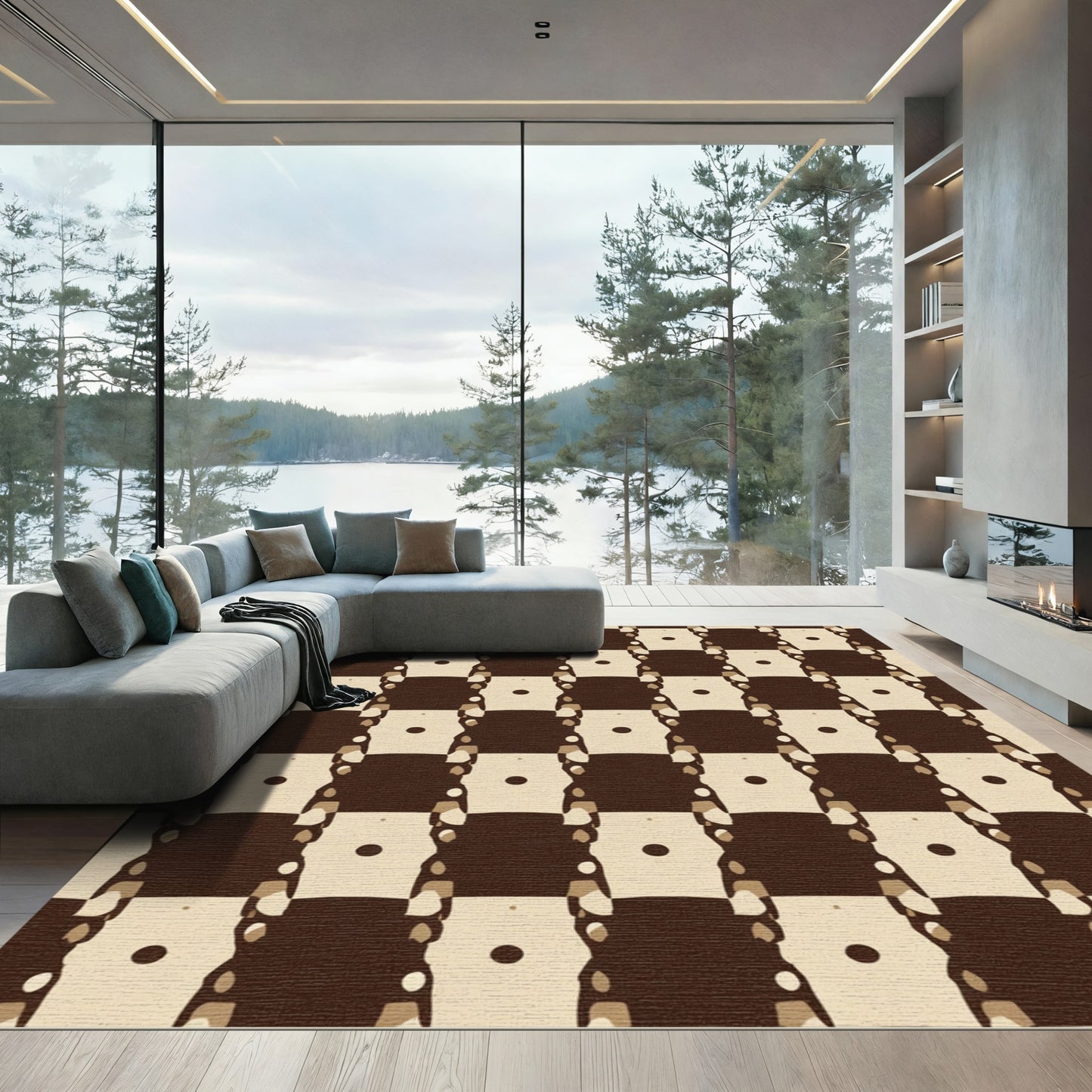 Chocolate Tan Checkerboard Geometric Rug
