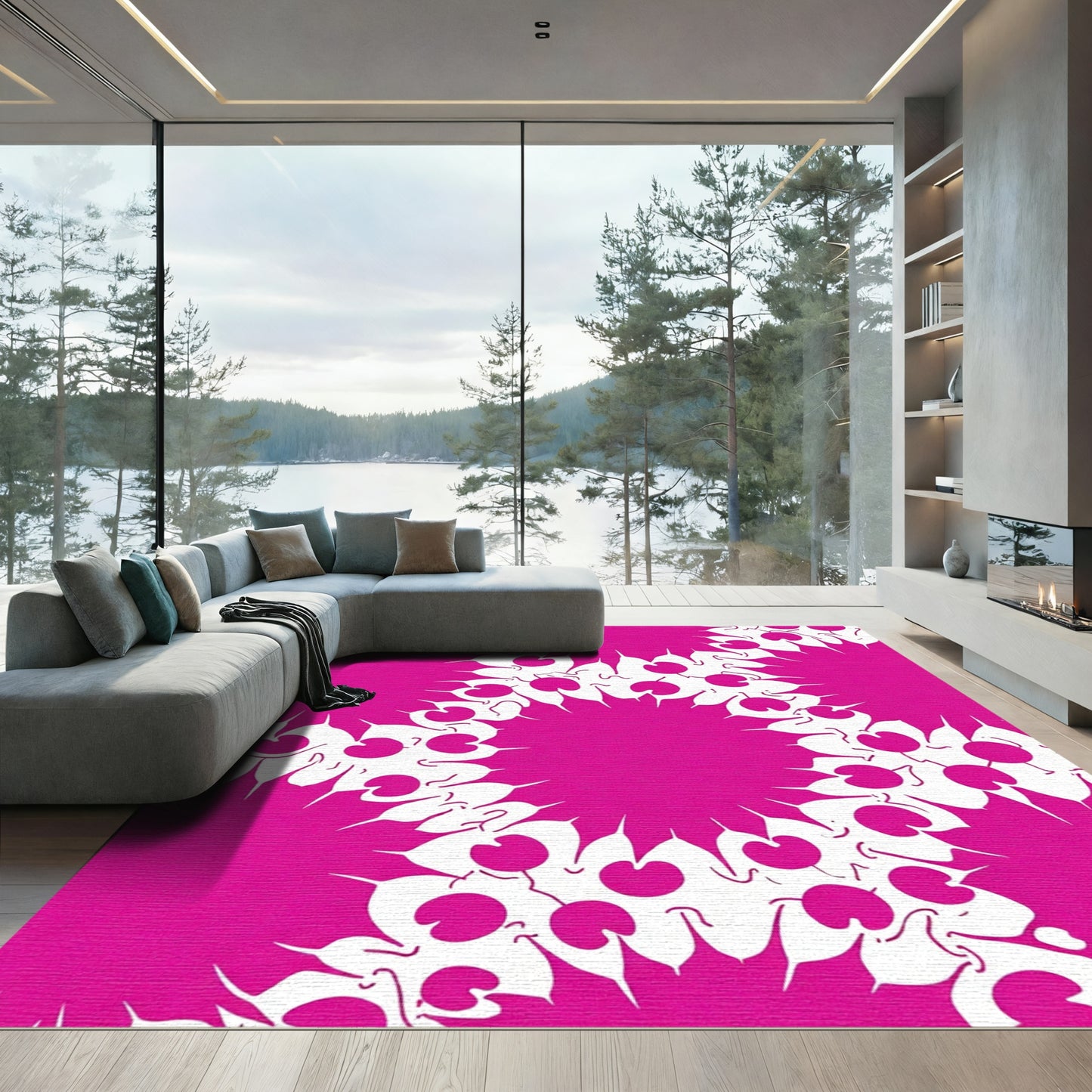 Vibrant Fuchsia Mandala Bloom Rug
