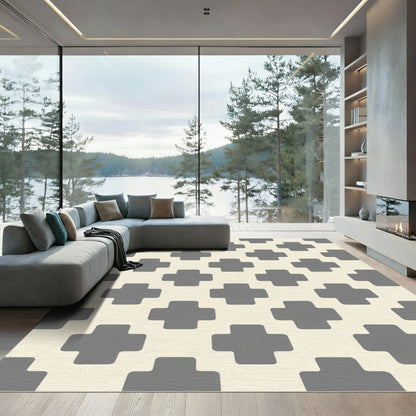 Neutral Gray Cross Lattice Rug