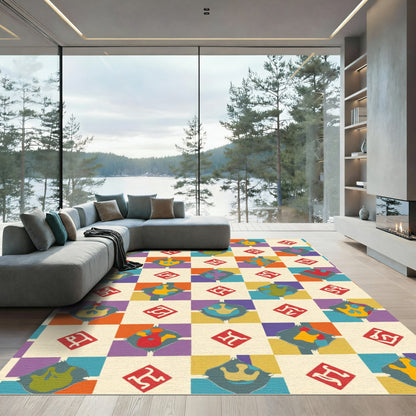 Colorful Geometric Diamond and Crown Rug