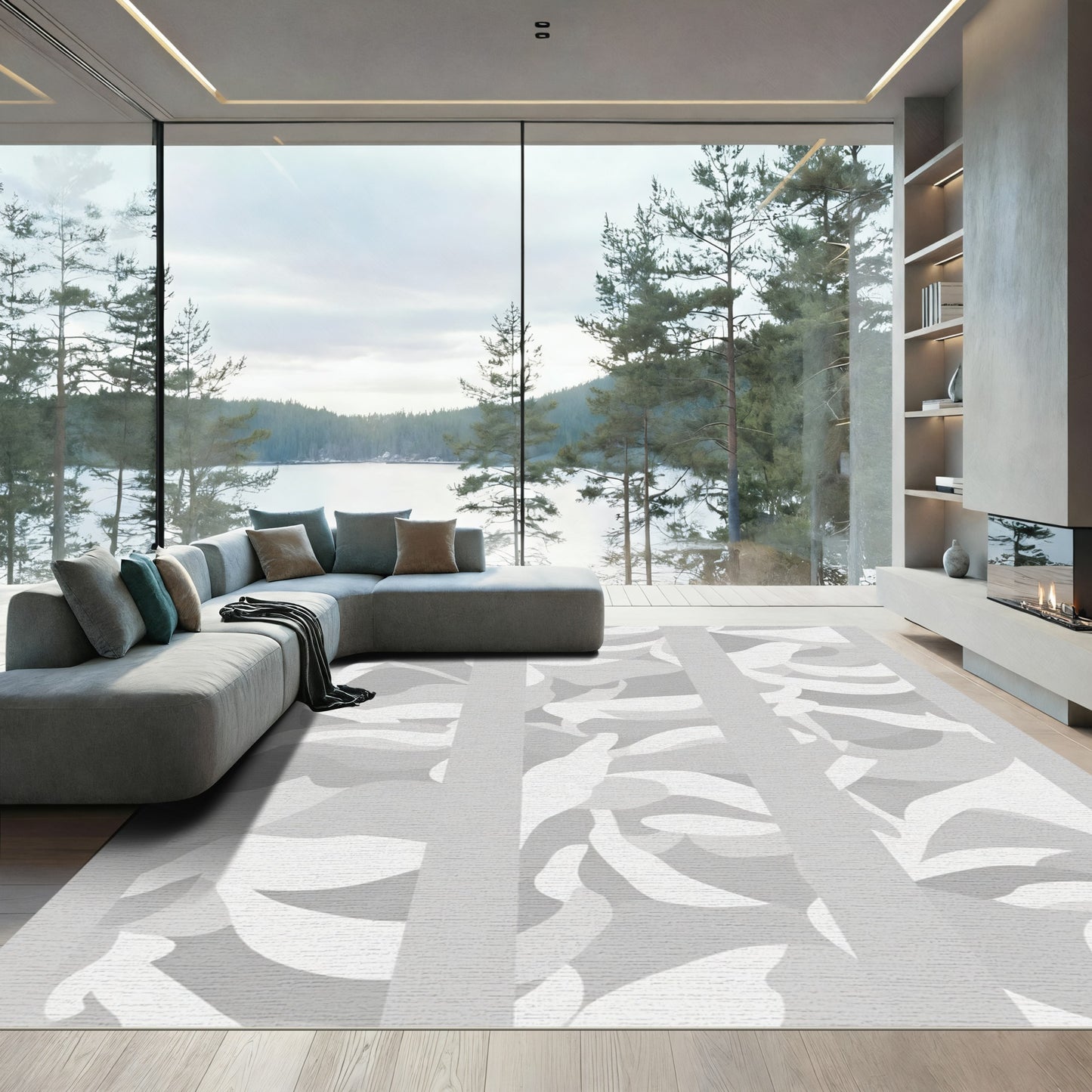 Modern Gray Abstract Organic Swirls Rug