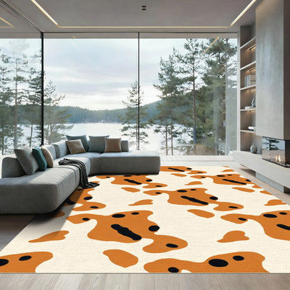 Orange Black Spotted Abstract Shapes Rug