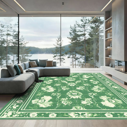 Emerald Green Floral Vine Scroll Rug