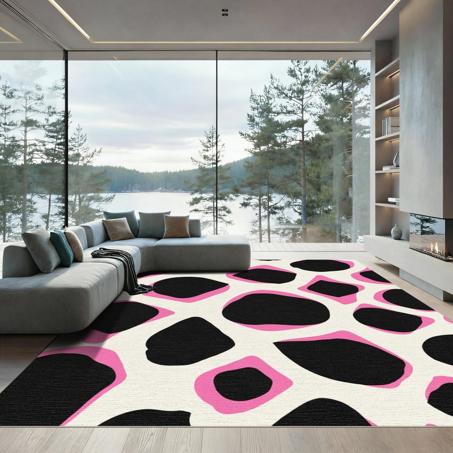 Bold Pink Black Giraffe Print Rug