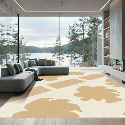 Tan Floral Abstract Blocks Rug