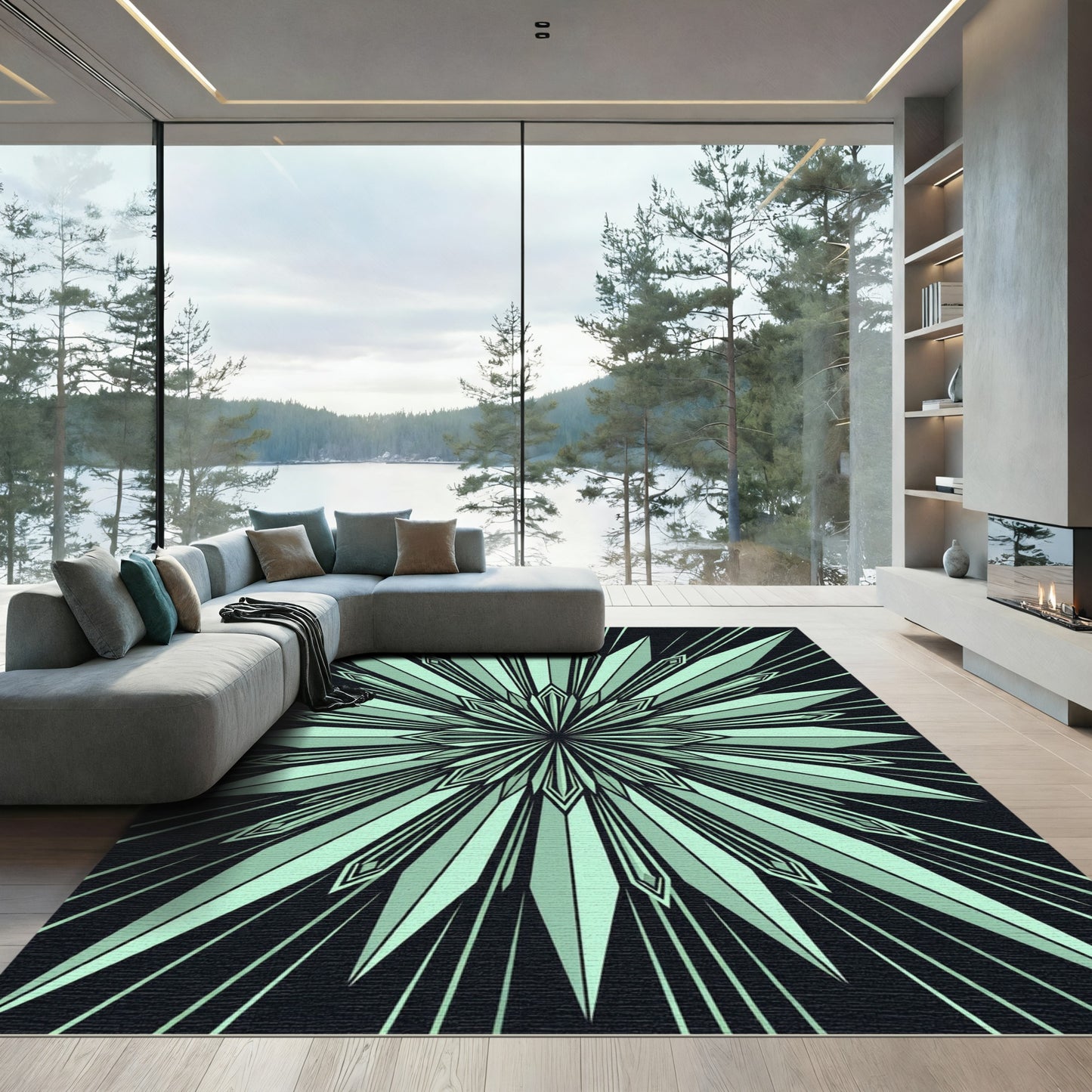 Art Deco Mint Starburst Symmetry Rug