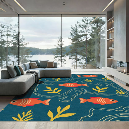 Orange Fish Yellow Leaf Swirl Rug