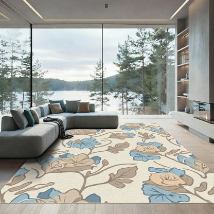 Soft Blue Beige Floral Vine Rug