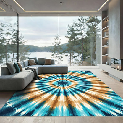 Aqua Tan Psychedelic Sunburst Rug