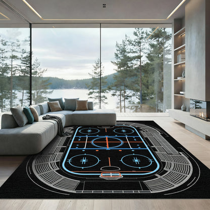 Modern Neon Hockey Rink Illustration Rug