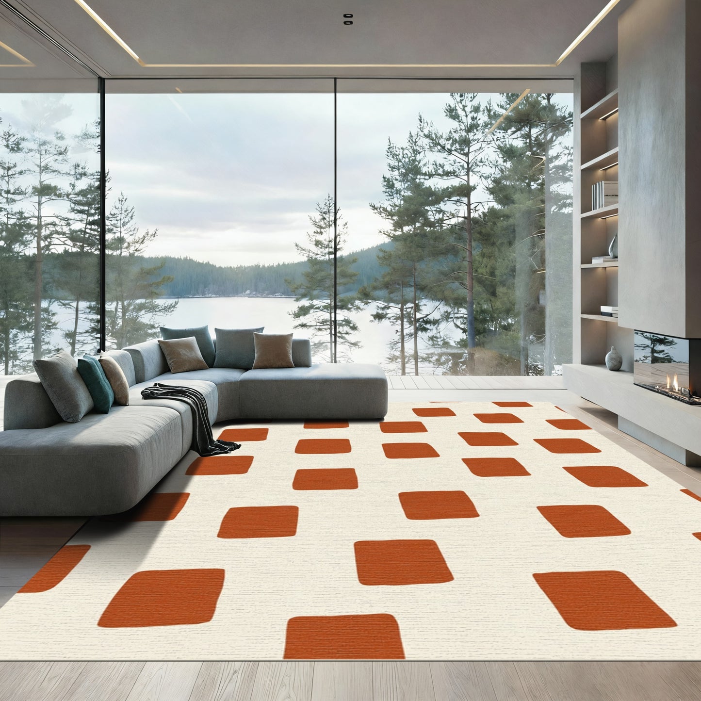 Terra Cotta Squares Checkerboard Rug