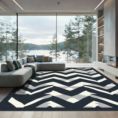 Bold Navy White Chevron Overlay Rug