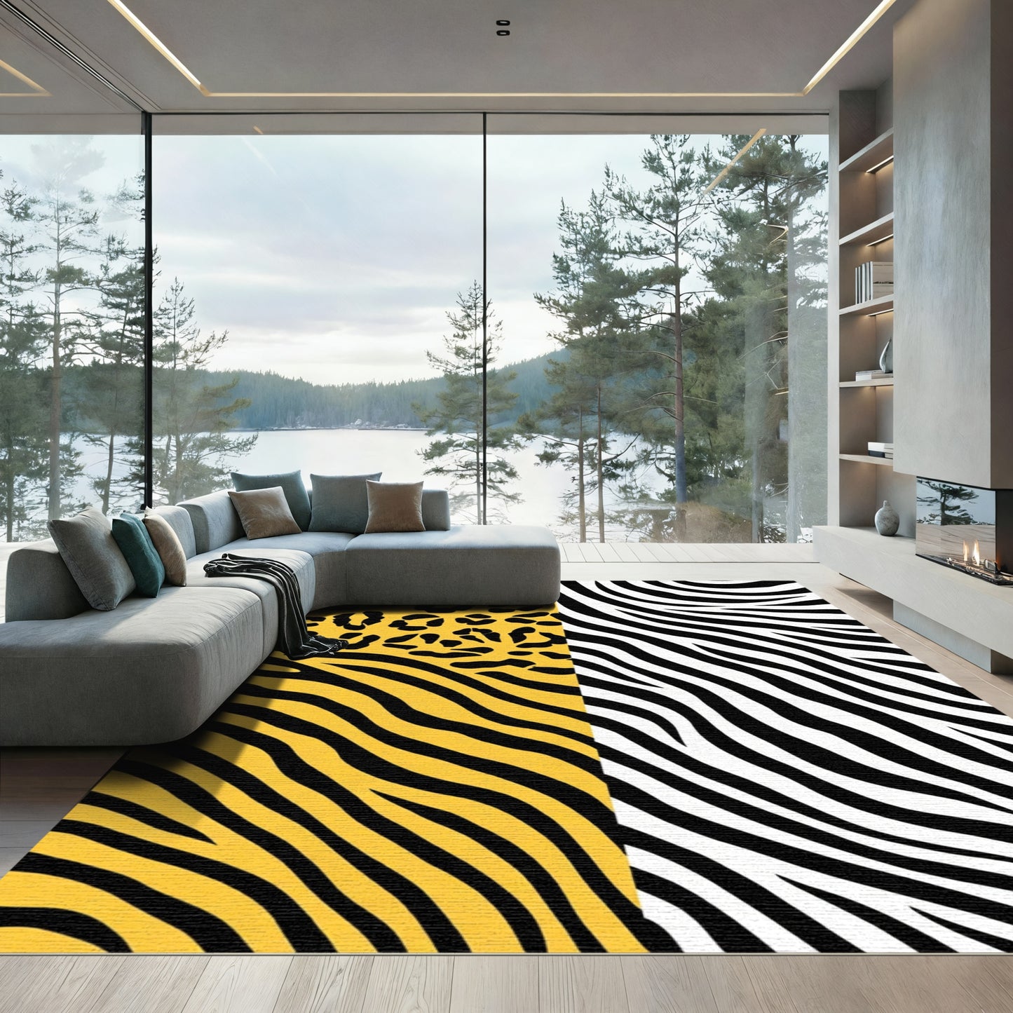 Bold Yellow Leopard Zebra Stripe medley Rug