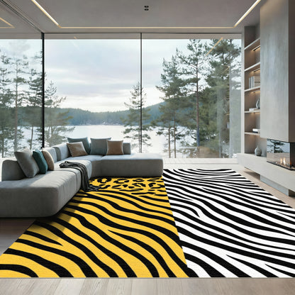 Bold Yellow Leopard Zebra Stripe medley Rug