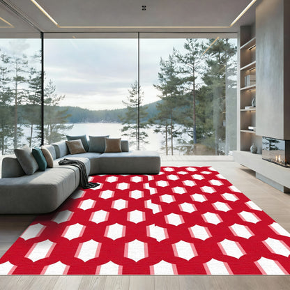 Bold Red Geometric Arabesque Rug