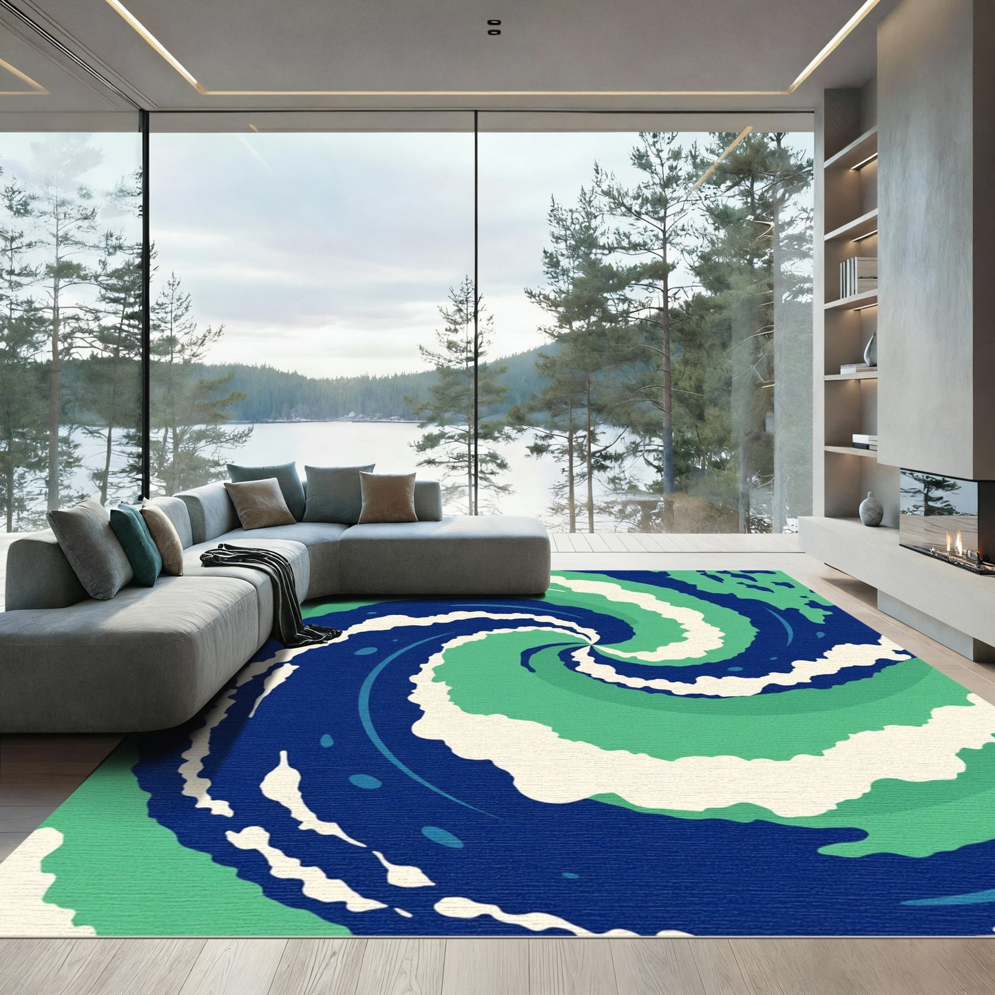 Bold Teal And Cream Whirlwind Rug