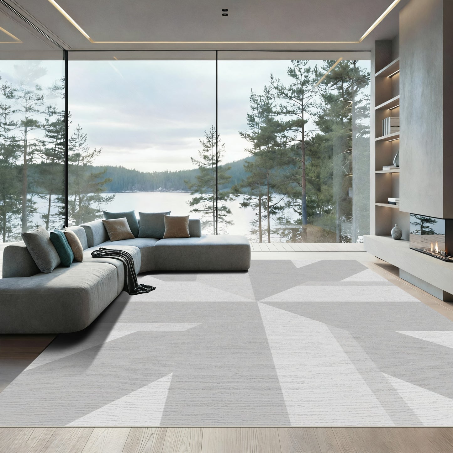 Modern Gray Geometric Star Rug