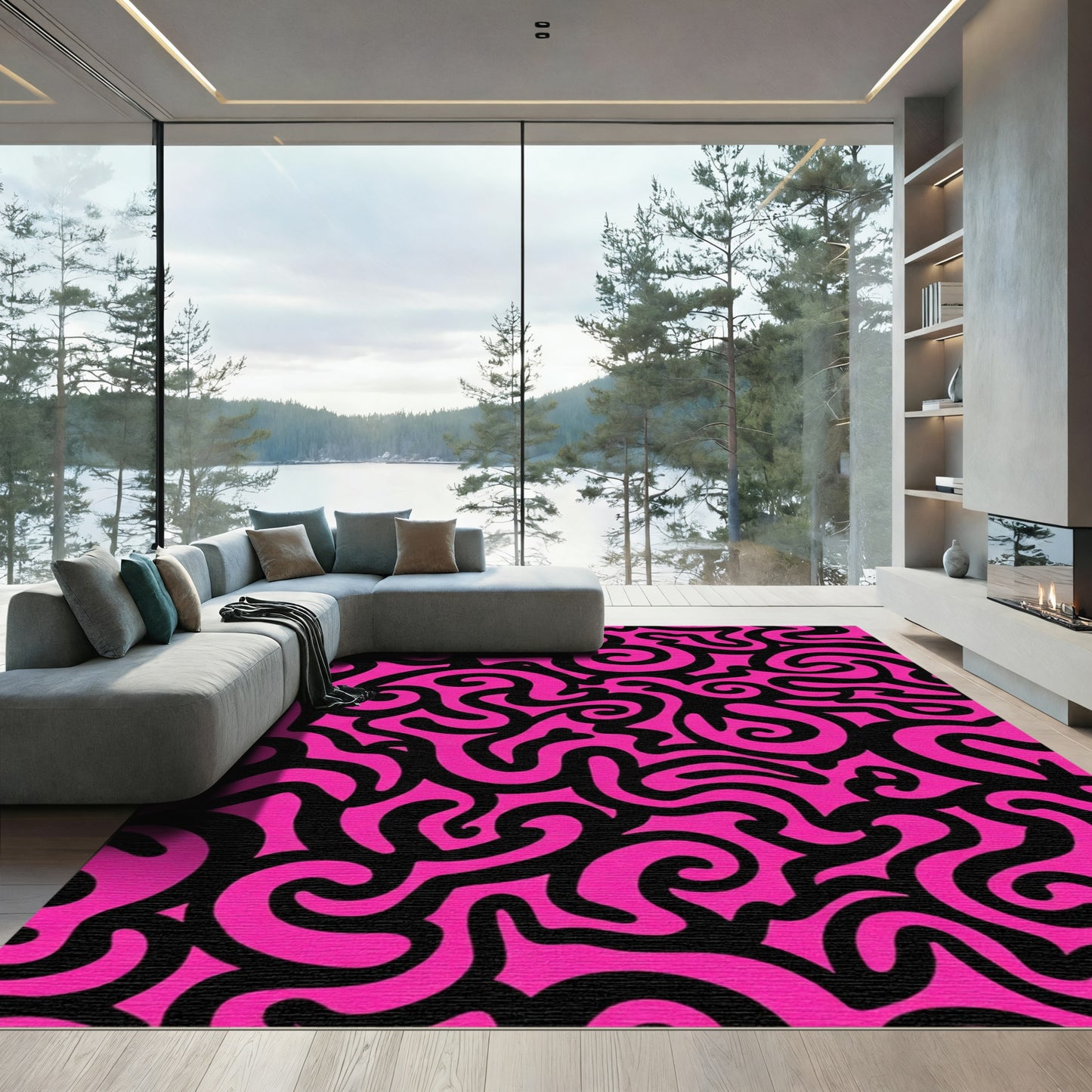 Hot Pink Swirls Abstract Graphic Rug