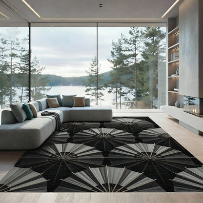 Dark Gray Fan Medallion Rug