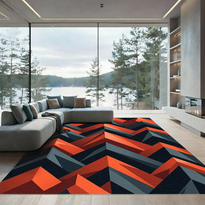 Geometric Charcoal and Burnt Orange Zigzag Rug