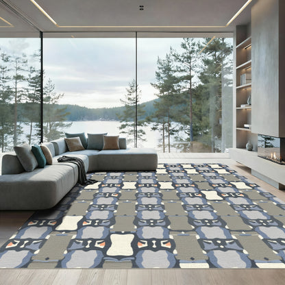Abstract Blue Gray Tan Geometric Shapes Rug
