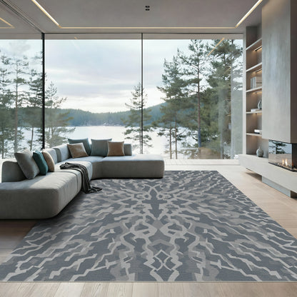 Gray Kaleidoscopic Abstract Ribbons Rug