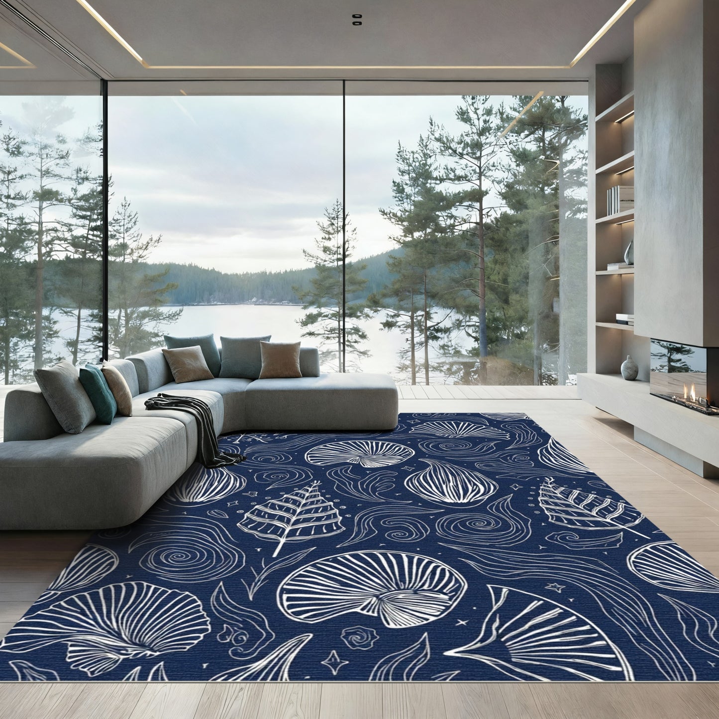 Midnight Blue Marine Life Scatter Rug