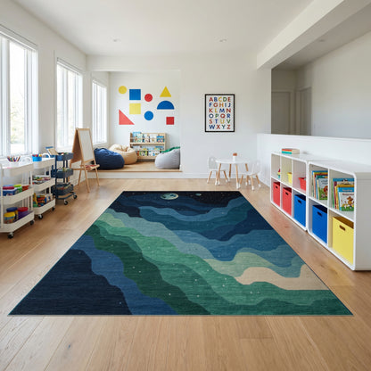 Starry Wavy Navy Earth Cosmic Rug