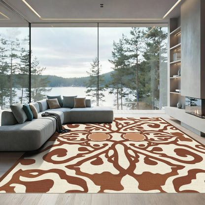Symmetrical Earth Tones Scrollwork Rug