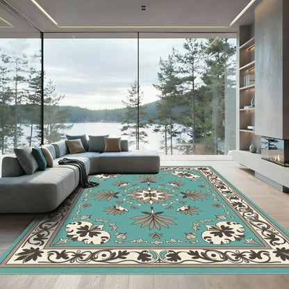 Aqua Bloom Border Accents Rug