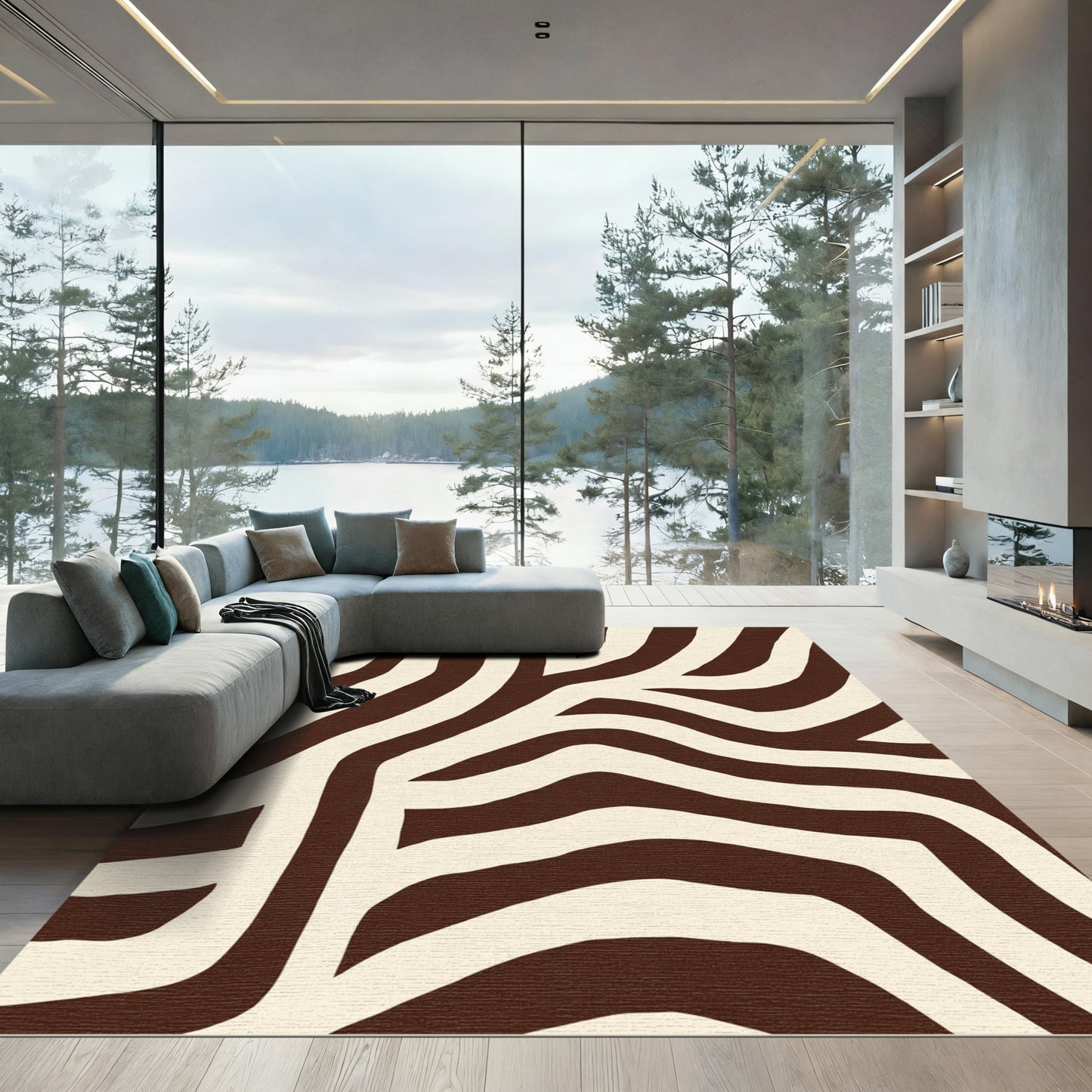 Earthy Brown Cream Zebra Stripes Rug