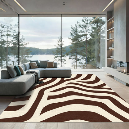 Earthy Brown Cream Zebra Stripes Rug
