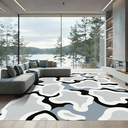 Abstract Gray White Black Amorphous Shapes Rug