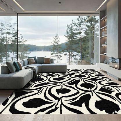 Bold Black Cream Organic Flow Rug