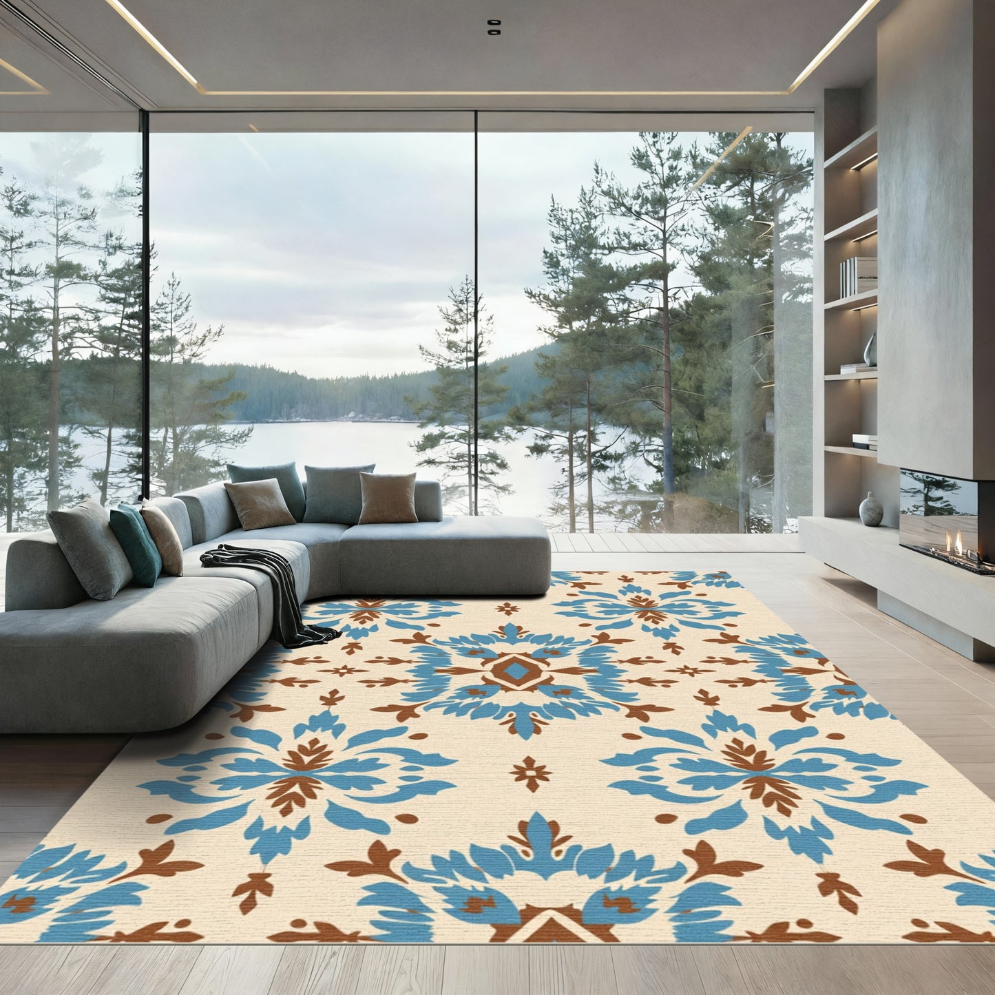 Blue Brown Paisley Medallion Rug