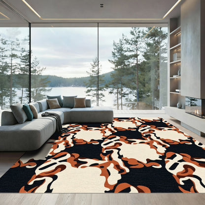 Abstract Terracotta Black Cream Forms Rug