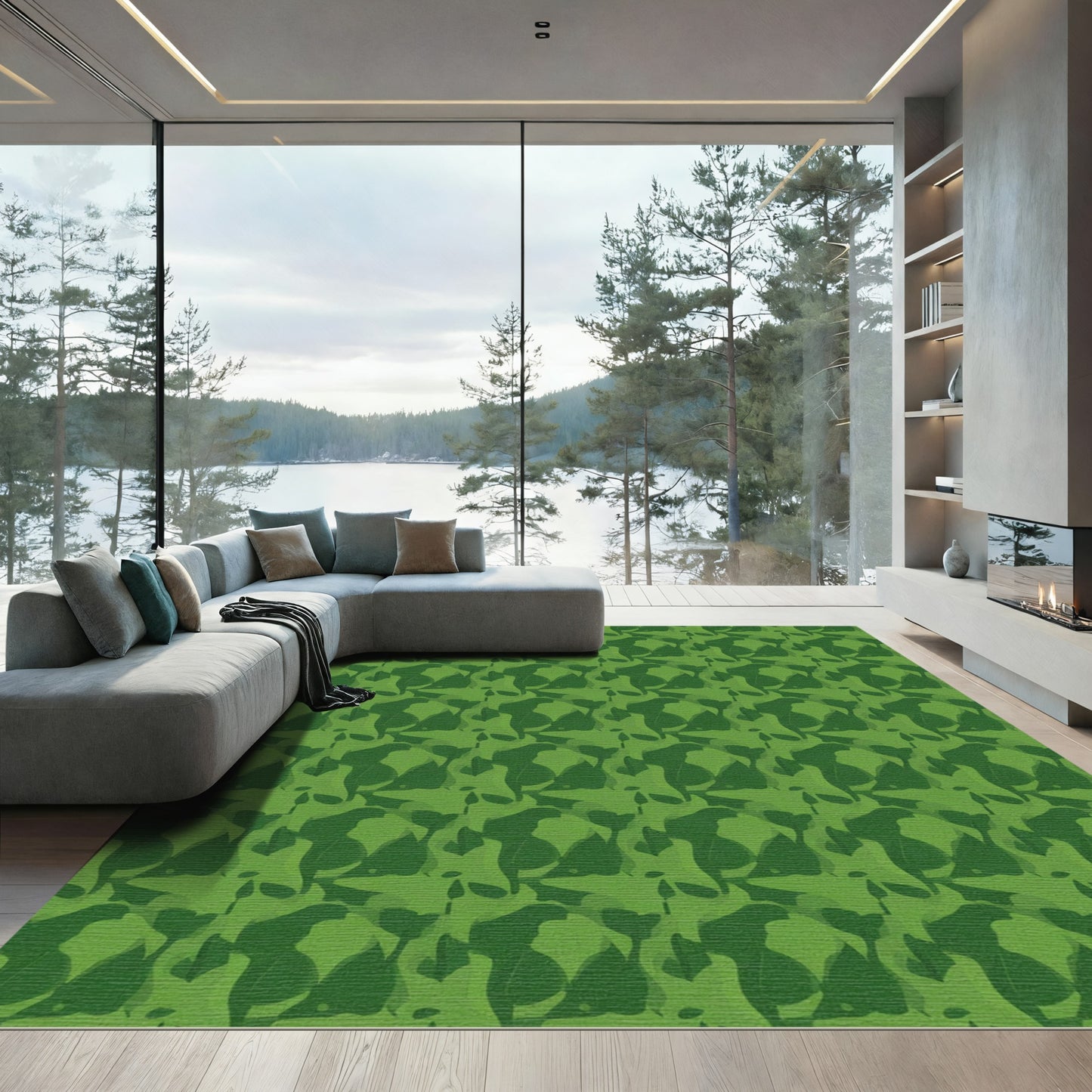 Forest Green Leafy Camouflage Rug