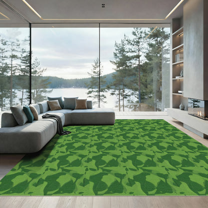 Forest Green Leafy Camouflage Rug