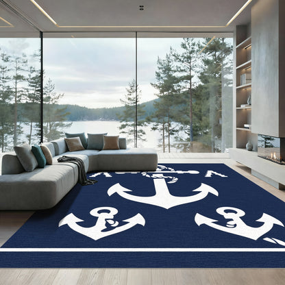 White Anchor Nautical Navy Rug