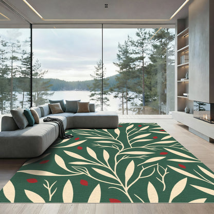 Green Ivory Red Botanical Vine Rug