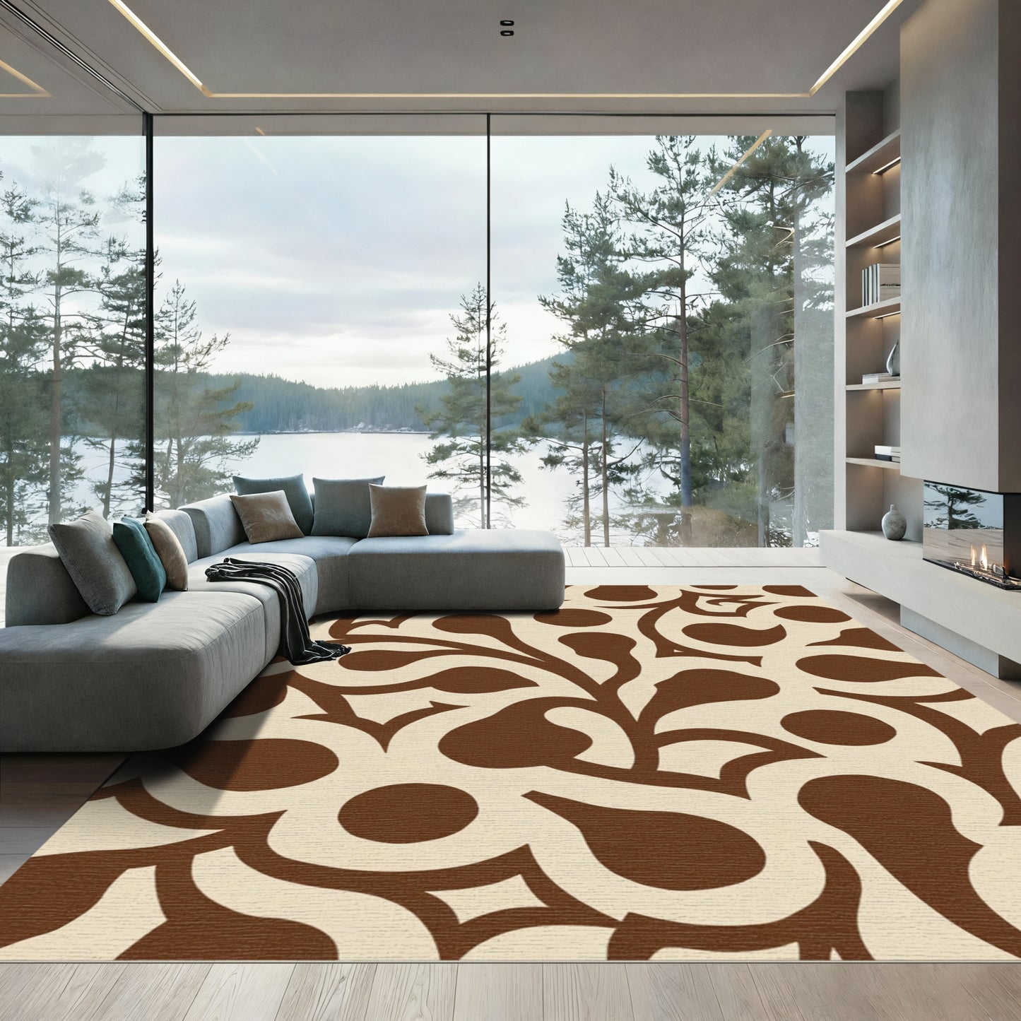 Brown Cream Organic Swirling Vine Rug