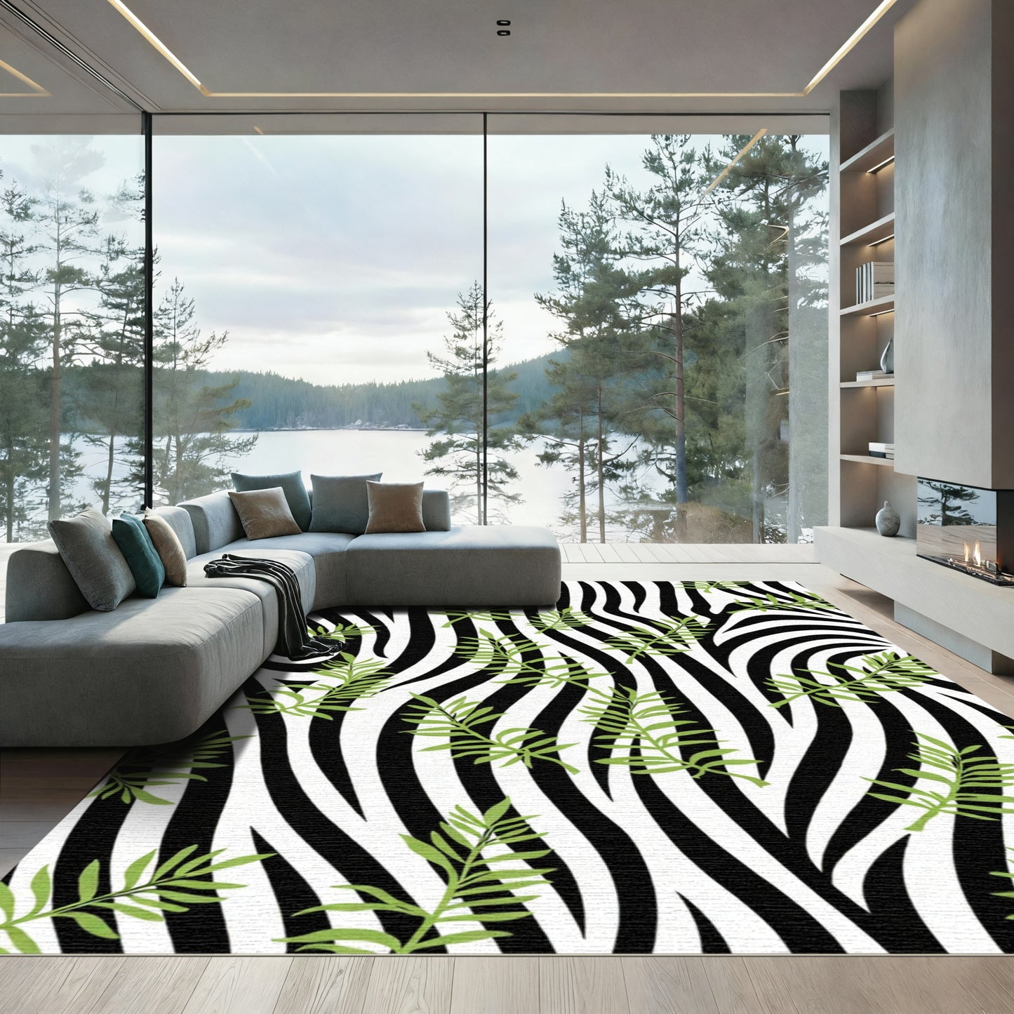 Zebra Fern Leaf Pattern Rug