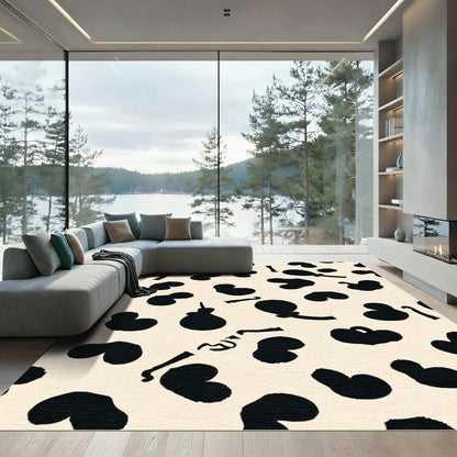 Black Heart Shapes Beige Rug