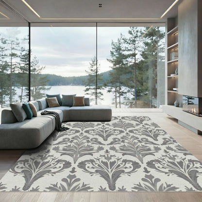 Elegant Gray Damask Floral All-Over Rug