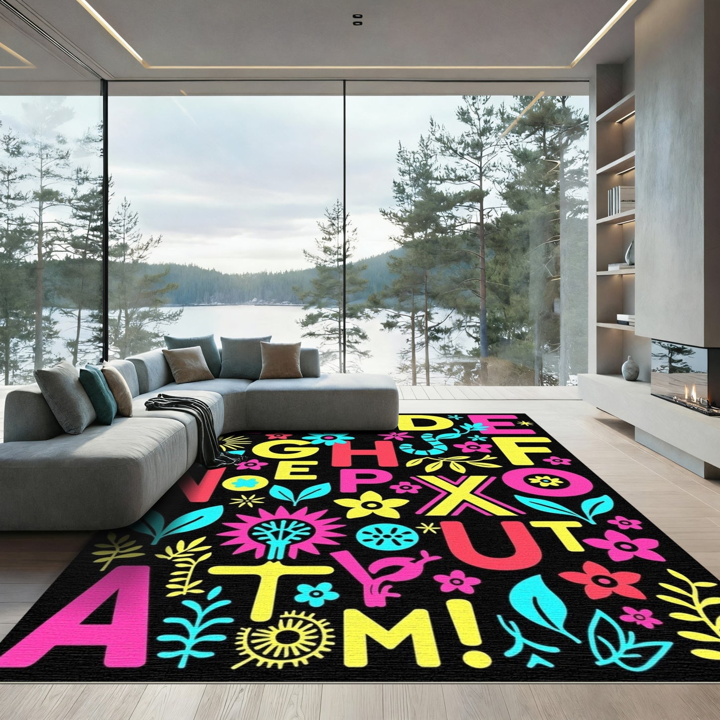 Playful Alphabet Floral Graphic Rug