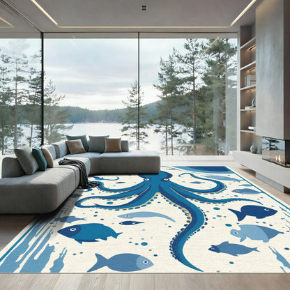 Deep Blue Octopus Fish Marine Life Rug